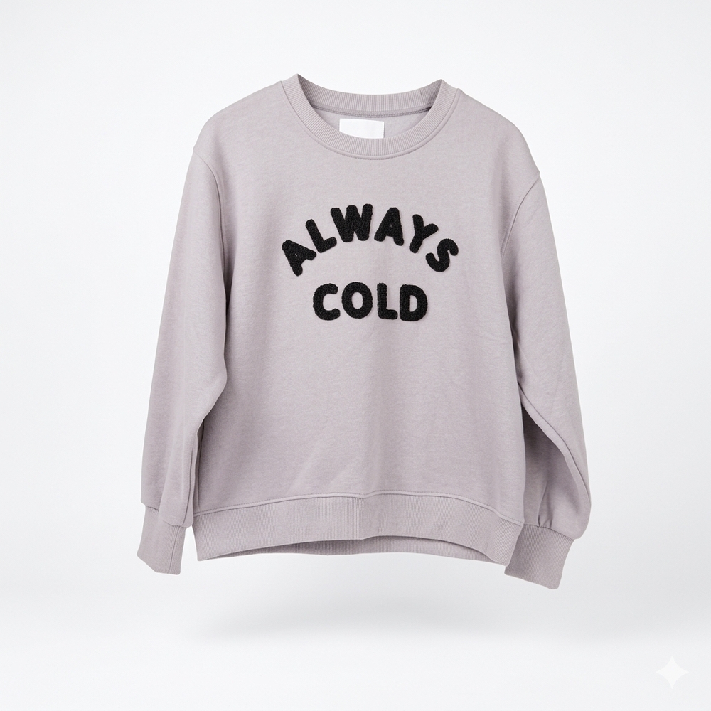 Panache Apparel Always Cold Gray Sweatshirt Chenille Lettering Crewneck Size S